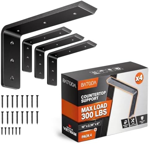BATODA 10” Countertop Support Steel Brackets (4 PCS), Heavy Duty L Bracket