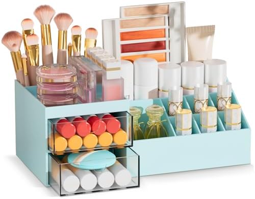 Subsky Makeup Organizer with Drawers, Easy Storage for Lipstick Brushes Eyeshadow Nail Polish, Multifunction Desk Organi