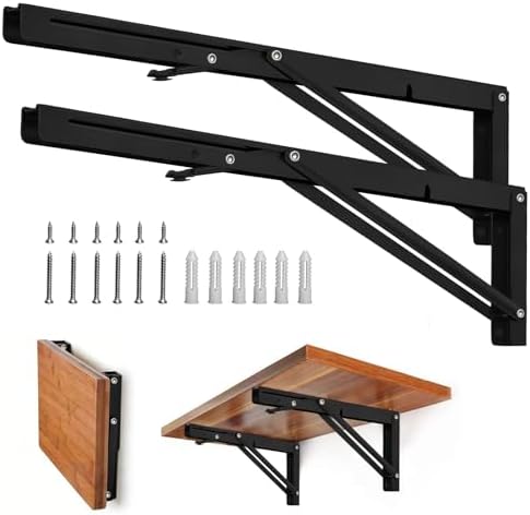 Storystore Folding Shelf Brackets, 22 Inch 2 Pcs Black Stainless Steel