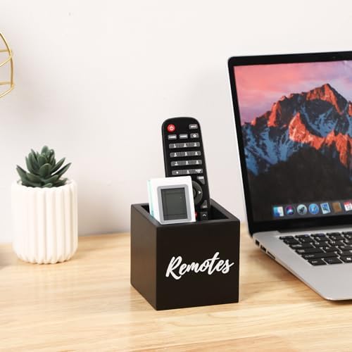 Remote Control Holder, Wooden Tv Remote Holder, Remote Holder for Table, Remote Control Storage Organizer Caddy (for 2 or 3 Remote Controls) 3.5 x3.5x3.5 - Black