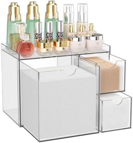 Acrylic Face Towel Holder with Drawers, Disposable Facial Towel Holder