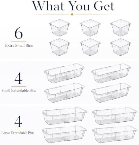 14 Pcs Adjustable Drawer Organizer, Expandable Clear Drawer Organizer