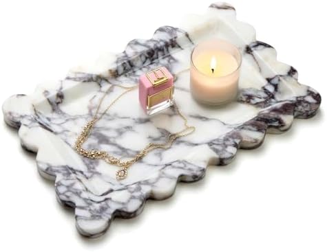 SAMAH Calacatta Viola Natural Marble Tray, Scalloped Bathroom Tray, Luxury Stone Decorative Trays for Bathroom, Vanity, 