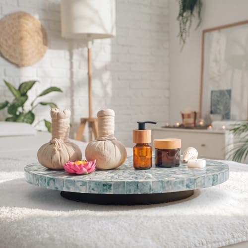 Reallnaive Mother of Pearl Lazy Susan, Round, Blue Floral Petal