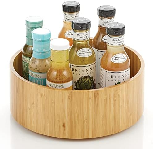 mDesign Lazy Susan Turntable Bamboo Spinner for Kitchen Cabinet, Pantry, Fridge, Cupboards, or Counter, Fully Rotating O