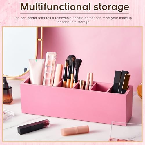 Jetec Wooden Pencil Pen Holder for Desk, Pink, 6 Compartments