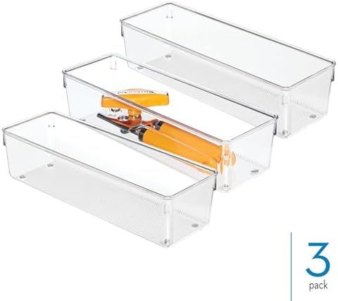 iDesign Plastic Drawer Organizer Bins, Set of 3, Clear