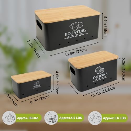 Kitchen Vegetable Storage Set of 3, Metal Onion Garlic Potato Storage Set, Kitchen Canisters Vegetable Keeper Containers