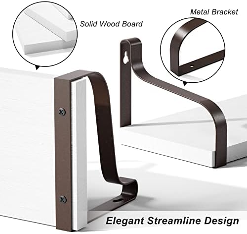 Love-KANKEI Floating Wall Shelves,Solid Wood/Metal Bracket,White Brown