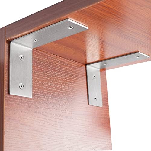 YUMORE Heavy Duty L Brackets, 5×3×1.8 in Shelf Brackets, Brushed Nickel