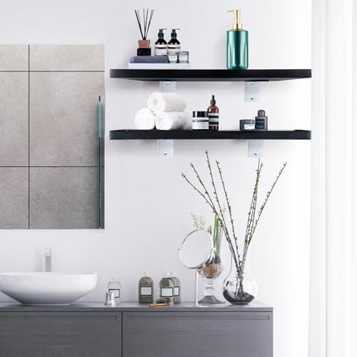 Silver Shelf Brackets, 4 Pack Heavy Duty Floating Shelf Bracket, Stainless Steel L Brackets for Shelves, 7 Inch