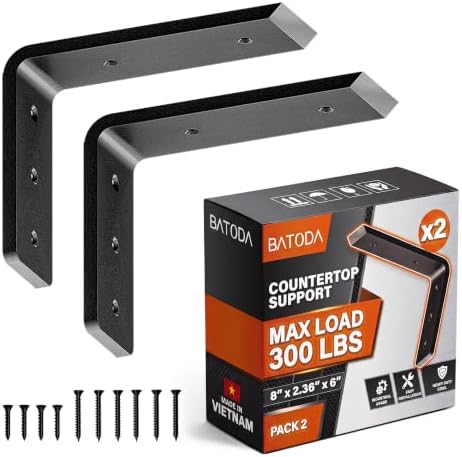 BATODA 8” Countertop Support Steel Brackets (2 PCS), Heavy Duty L Bracket