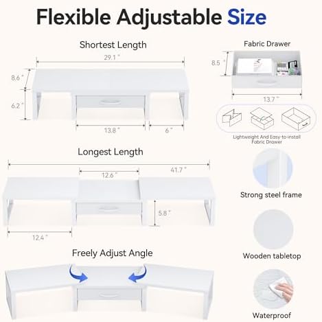 Dual Monitor Stand Riser, Desk Organizers and Accessories with Drawer, Computer Monitor Stands for Desk, Adjustable Desk