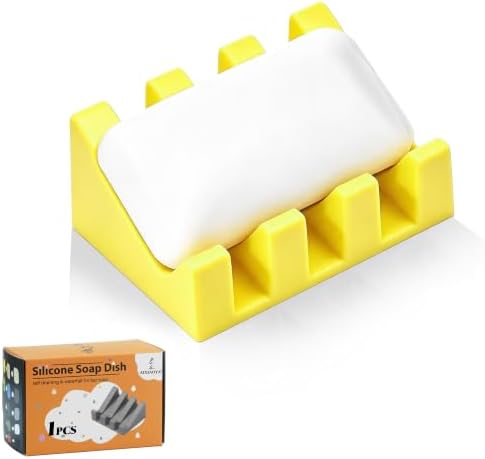 Self Draining Silicone Soap Dish Holder Waterfall Tray, 1 Pack Yellow
