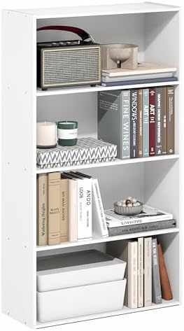 Furinno PASIR Book Shelf, 4-Tier Bookshelf, Bookcase with Open Shelf, 9.4 x 23.6 x 41.7, for Living Room, Bedroom, Home 
