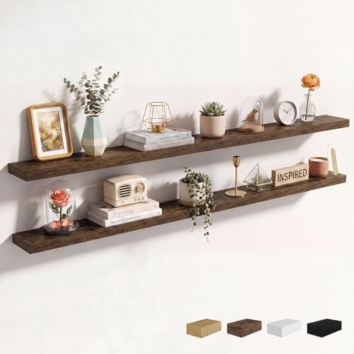 Axeman 72Inch Floating Shelves for Wall 2 Pack Shelves for Kitchen Bathroom Bedroom, Wooden Shelves with Invisible Brack