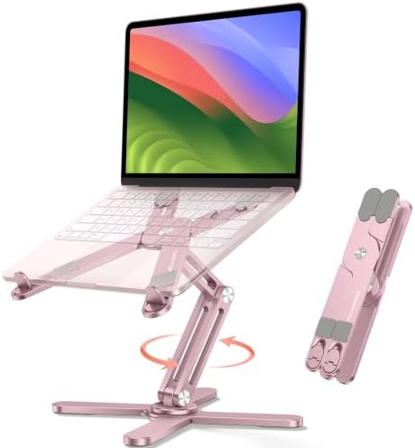 OMOTON LA10 360° Rotating Laptop Stand Riser Foldable for Desk, Pink