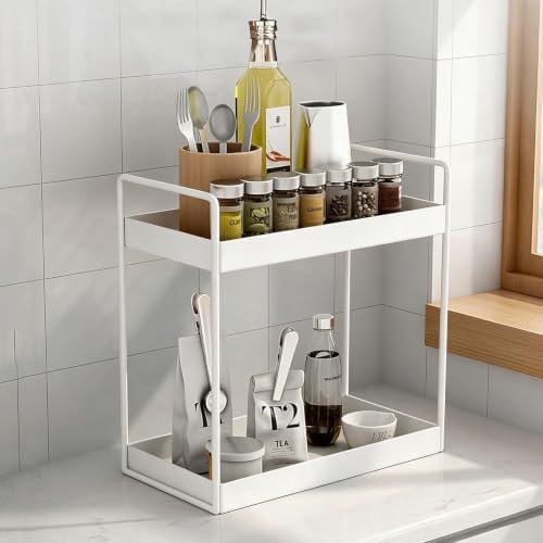2 Tier Bathroom Counter Organizer, Vanity Storage Shelf, White