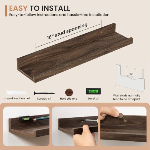 Dreamland Picture Ledge Shelf for Wall, Floating Shelves Set of 2,20 inch Long Floating Shelves with Lip for Living Room