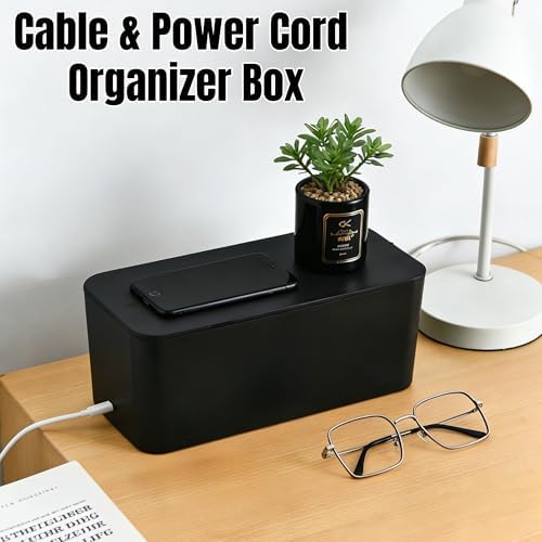 1 Large + 1 Small Cable Management Box Set – 2-Piece Cord Organizer Box, Home Office Desk Wire Storage & Cable Managemen