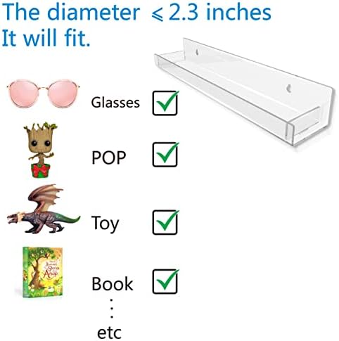 4 Pack 15 Inch Clear Acrylic Floating Wall Shelves, Kids Bookshel