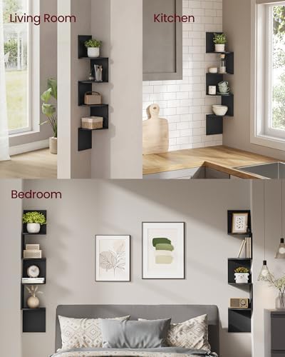 VASAGLE Set of 2 Corner Shelves Wall Mount, 4-Tier Floating Bookshelves