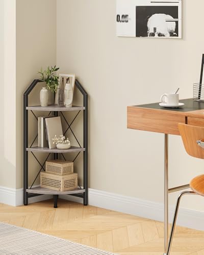 CHOEZON 3-Tier Corner Shelf, Industrial Corner Bookshelf, 35.4" Storage Stand, Plant Stand Display Shelf, Bookcase for B
