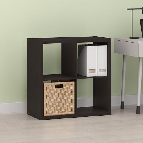 Bayan 4 Cube Storage Organizer, Bookshelf, Storage Shelf, with Open Back for Living Room, Bedroom, Home Office, Walnut O