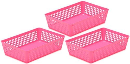 YBM Home 3-Pack Plastic Storage Baskets Bins for Home Junk Drawer, Shelves, and Office Organization, Functional Trays/Co