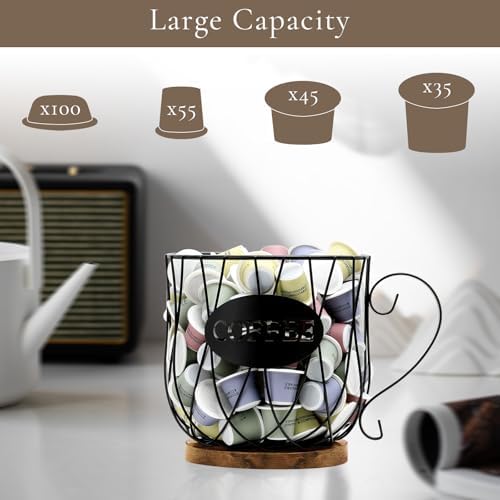 Rustic Metal K Cup Coffee Pod Holder, Large Wire Coffee Pod Basket