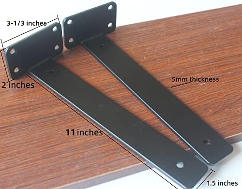 4 Pack - 11 inch Black Hidden L Shelf Bracket (1/5 Inch Thicked) Iron Floating Shelf Brackets Rustic Industrial Metal Br