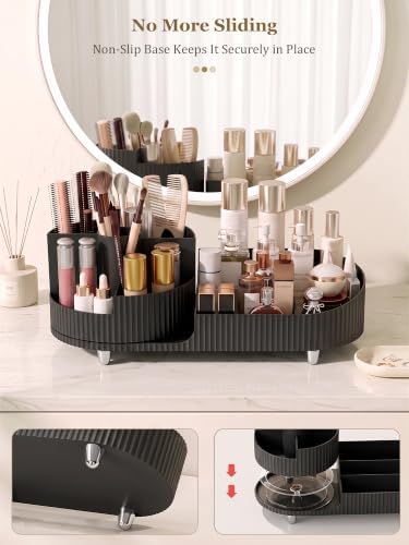 Booklov Rotating Makeup Organizer for Vanity Countertop, Black