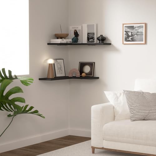 Floating Corner Shelves for Wall, Corner Wall Mounted Shelf for Home Décor Storage, Rustic Wood Shelves for Room, Bathro