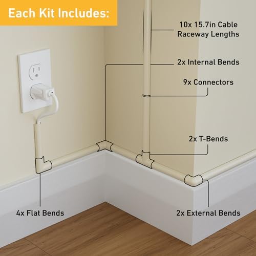 D-Line 157in Cord Hider Kit, Patented Cable Cover, Hide Wires on Wall, Channel for TV Mount Cords, Raceway Wire Hiders, 
