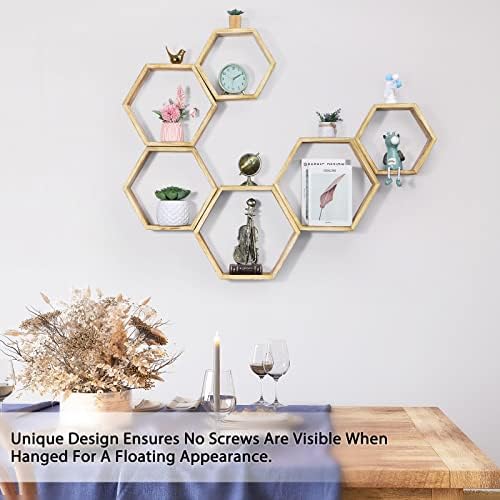 NOVIMANGO Hexagonal Floating Shelves Set of 6, Honeycomb Shelves