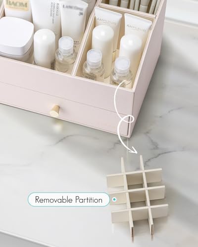 VLANDO 2-Layer Vanity Organizer with Drawers for Vanity,Apricot White