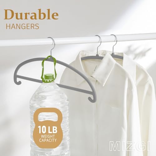 MIZGI 50 Pack Gray Velvet Hangers - No Shoulder Bumps, Heavy Duty Non-Slip Chrome Hooks for Jackets, Coats, Pants