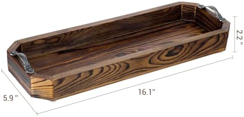 MyGift Wooden Vanity Tray, Rustic Burnt Solid Wood Toilet Tank Tray - Decorative Octagonal Cosmetic Organizer with Antiq