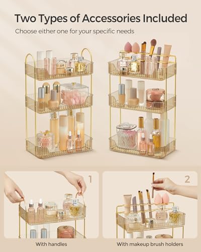 SONGMICS 3-Tier Makeup Organizer, Square, Customizable