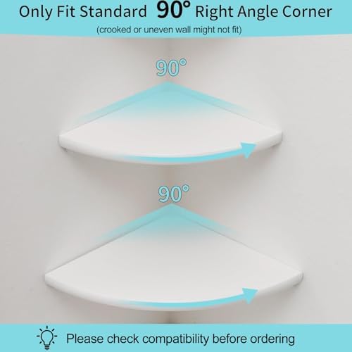 Corner Shelf, White Floating Corner Shelf, Set of 2 7inch Solid Oak Wood Corner Wall Shelves, Round End Wall Mount Displ