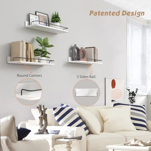 Forbena White Floating Shelves Bathroom Shelves Over Toilet Set of 3, Bathroom Organizers and Storage Shelves Wall Mount