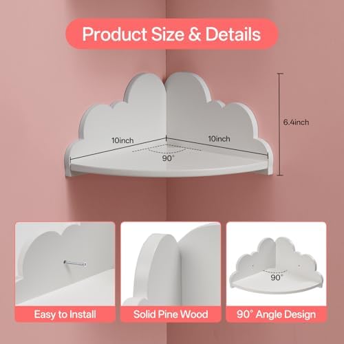 Cloud Corner Floating Shelves Set 3 Wall Mounted for Kid's Room