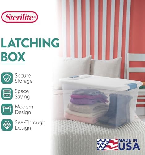 Sterilite 12 Pack Latching Box, Under Bed Storage Bins with Lids, Clear Plastic, 64 Quart - Heavy-Duty Organizing Contai