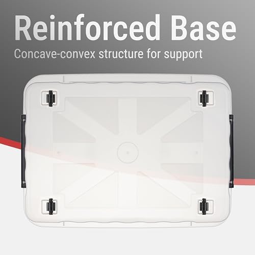 Cetomo Plastic Storage Bins, Lidded Storage Box with Wheels for Home Office Dorm, Wheeled, Stackable, Clear, 85Quart-4 P