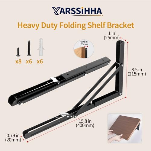 Yarssihha 16 Inch Folding Shelf Bracket, 2 Pack Heavy Duty Wall Mounted Foldable Brackets, Space-Saving Metal Collapsibl