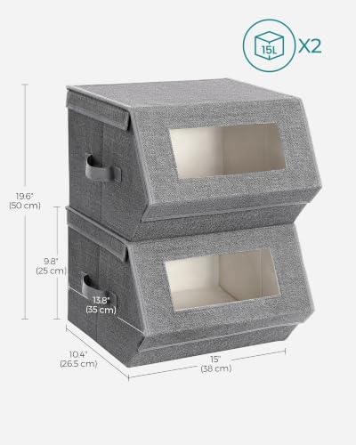 SONGMICS Stackable Storage Bins, Set of 2, with Lids and Front Windows