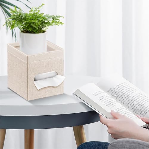 PU Leather Square Tissue Box Cover with Storage Tray,Modern Decorative Tissue Holder for Bathroom Vanity Night Stands, O