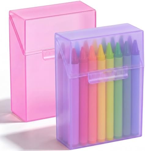 Clabby 2 Pcs Clear Plastic Crayon Boxes Hold 24 Count, Purple,Pink