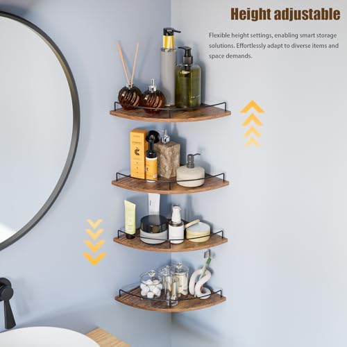 Corner Shelf Wall Mount, Floating Corner Shelves, Set of 4 Corner Wall Shelf Organizer,Rustic Wood Wall Storage Display 