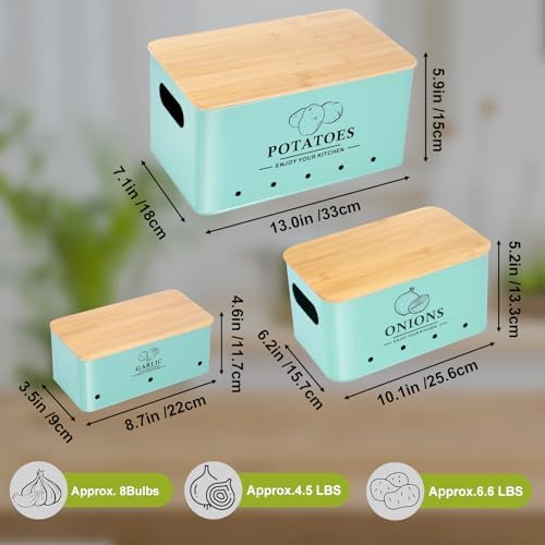 Kitchen Vegetable Storage Set of 3, Metal Onion Garlic Potato Storage Set, Kitchen Canisters Vegetable Keeper Containers